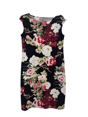 Chico’s Black Floral Print Sheath Dress. Chico’s Sz 0 (Sz S)